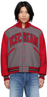 Серо-красная университетская куртка для колледжа ICECREAM