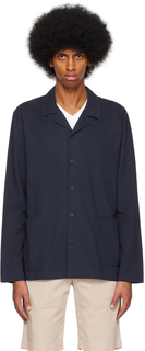 Темно-синяя пижамная рубашка на пуговицах Sunspel