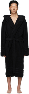 Черный махровый курортный халат Balenciaga