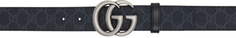 Двусторонний черный ремень с узором GG Marmont Gucci