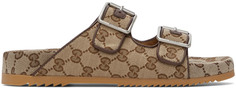 Бежевые сандалии из плотной ткани с узором GG Gucci