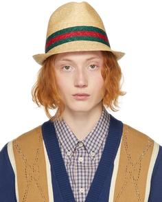Бежевая соломенная плетеная шляпа Gucci
