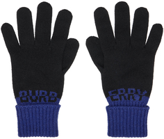 Черно-синие двухцветные перчатки Burberry