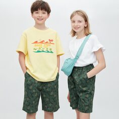 Детские хлопковые шорты с эластичным принтом Easy Uniqlo, темно-зеленый