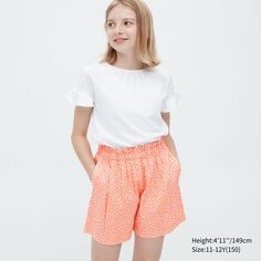 Легкие шорты из жатого хлопка для девочек с цветочным принтом Uniqlo, светло-оранжевый