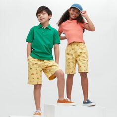 Детские хлопковые шорты с эластичным принтом Easy Uniqlo, желтый
