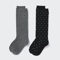 Высокотермальные носки в горошек для девочек HEATTECH (две пары) Uniqlo, серый