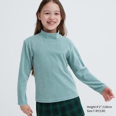Детская флисовая футболка в рубчик с высоким воротником и длинными рукавами Uniqlo, зеленый