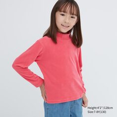 Детская флисовая футболка в рубчик с высоким воротником и длинными рукавами Uniqlo, розовый