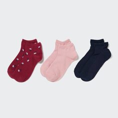 Короткие носки с цветочным принтом для девочек (три пары) Uniqlo, красный