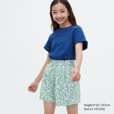 Легкие шорты из льняной смеси для девочек с цветочным принтом Uniqlo, зеленый