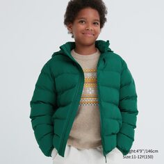Детская теплая стеганая куртка с капюшоном Uniqlo, зеленый
