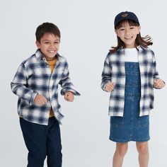 Фланелевая рубашка в клетку Kids Uniqlo, кремовый