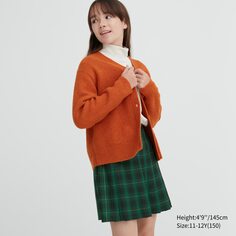 Плиссированная юбка в клетку для девочек Uniqlo, оливковый