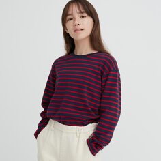 Лонгслив в полоску Soft Touch Uniqlo Kids, темно-синий