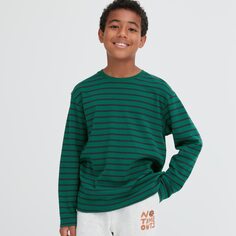 Лонгслив в полоску Soft Touch Uniqlo Kids, зеленый