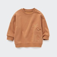 Флисовый пуловер с животным принтом для малышей Uniqlo, коричневый