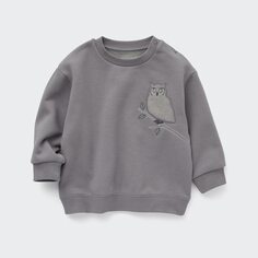 Флисовый пуловер с животным принтом для малышей Uniqlo, серый