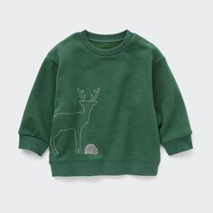 Флисовый пуловер с животным принтом для малышей Uniqlo, зеленый