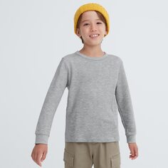 Хлопковый лонгслив Heattech Uniqlo Kids, серый