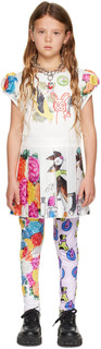 Детское эксклюзивное белое платье SSENSE с птицами и цветочным принтом Chopova Lowena