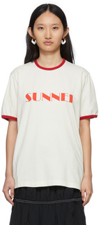 Эксклюзивная красная и белая футболка с большим логотипом SSENSE SUNNEI