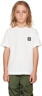 Детская белая хлопковая футболка Stone Island Junior