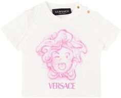Белая футболка с изображением медузы для малышей Versace