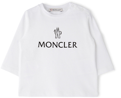 Детская бело-черная футболка с длинным рукавом с логотипом Moncler Enfant