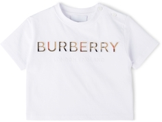 Детская белая футболка в винтажную клетку с логотипом Burberry