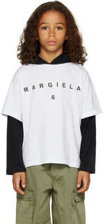 Детская бело-черная многослойная толстовка с капюшоном MM6 Maison Margiela