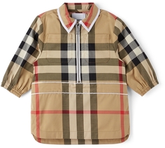 Бежевое хлопковое платье в винтажную клетку Baby Baby Burberry