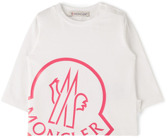 Детская бело-красная футболка с длинным рукавом с логотипом Moncler Enfant