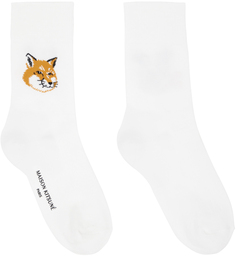 Белые носки с изображением лисы Maison Kitsuné