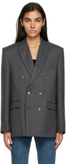 Серый двубортный пиджак WARDROBE.NYC