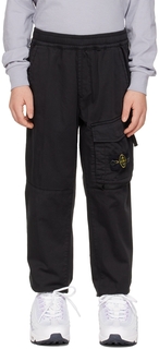 Детские черные брюки-карго, окрашенные в готовом виде Stone Island Junior