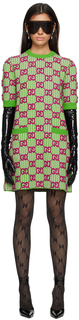 Зеленое мини-платье с узором \гусиные лапки\&quot; и узором GG&quot; Gucci