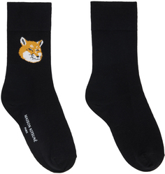 Черные носки с изображением лисы Maison Kitsuné