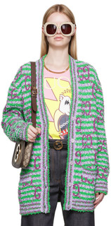 Зелено-фиолетовый макси-кардиган с узором GG Gucci