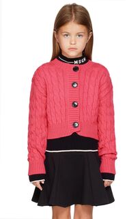 Детский розовый вязаный кардиган с косами MSGM Kids