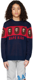 Детский темно-сине-красный свитер с головой обезьяны BAPE
