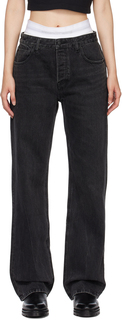 Черные многослойные короткие джинсы Alexander Wang