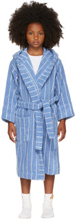 Детский халат с капюшоном в полоску синего и белого цвета с капюшоном Tekla Kids