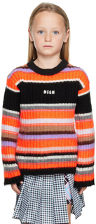 Детский свитер в черно-оранжевую полоску MSGM Kids