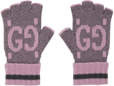 Розово-серые перчатки без пальцев Gucci