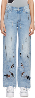 Синие джинсы с вырезом Phoenix Feng Chen Wang