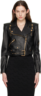 Черная кожаная байкерская куртка Medusa Versace