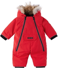 Детский красный зимний комбинезон из пуха и овчины Canada Goose Kids