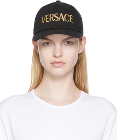 Черно-золотая кепка с вышитым логотипом Versace