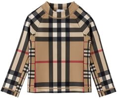 Детская бежевая рубашка для плавания в клетку Burberry